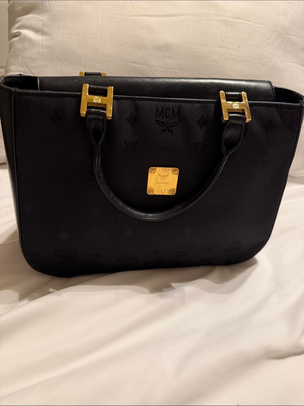 MCM vintage black Visetos monogram coated canvas tote